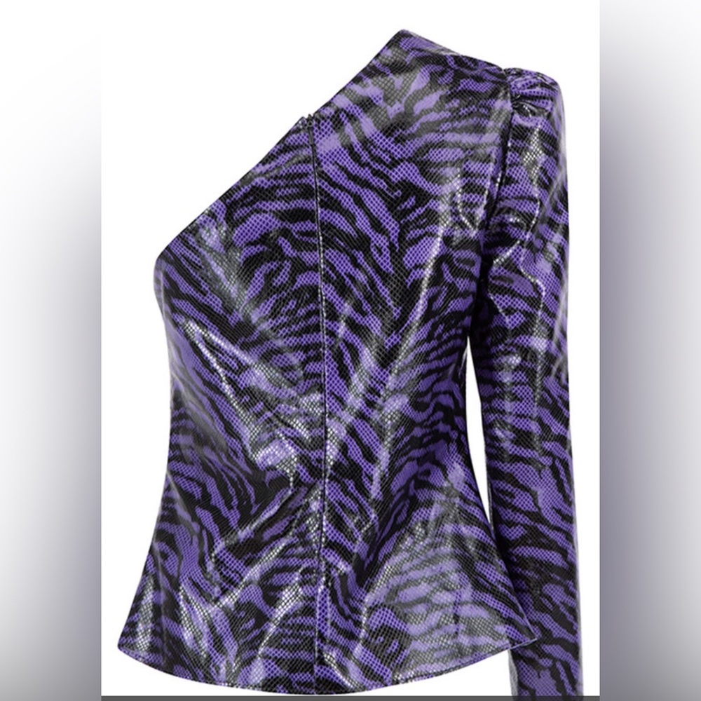 Stand Studio Purple Zebra Pattern One Shoulder Top - size 36/ US XS